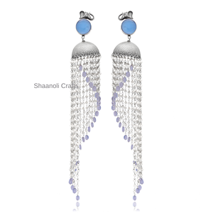 Pendientes de araña de perlas oxidadas antiguas de plata larga nueva llegada india, cuentas colgantes de estilo para mujer, compromiso plateado - Product Image 4