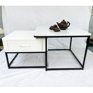 <b>Square</b> Double Sofa <b>Table</b> 60x60x45cm with Drawers and Stone Top TT68169 - Product Image 5