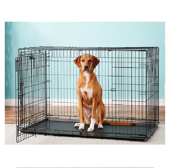 कुत्ते Kennel एकल दरवाजा कुत्ते के पिंजरे के लिए हटाने योग्य ट्रे और संभाल के साथ धातु तार कुत्ते बक्से आउटडोर इनडोर