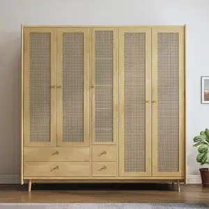 Современный деревянный шкаф для дома и спальни с плетеным плетением из ротанга