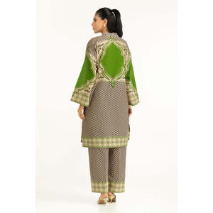 Ensemble coordonné imprimé bohème Khaddar pour femme, taille XXS, tenue deux pièces, haut à manches trois quarts avec bas assorti IUSTTS-1379 - Product Image 6
