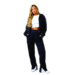 Survêtement personnalisé 100% coton pour femmes Logo personnalisé Survêtement décontracté à fermeture éclair pour la saison hivernale - Product Image 1