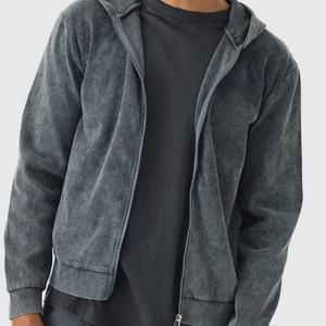 Sweats à capuche élégants à coupe ample avec fermeture à glissière unisexe GSM High Street Style délavé pour sweats à capuche OEM disponibles - Product Image 6
