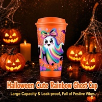 Gobelets de fête d'Halloween 16oz en plastique avec couvercle, logo personnalisé, vente en gros, gobelet réutilisable mat, usine OEM