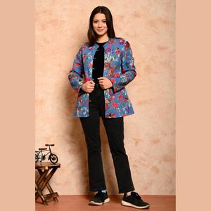 Winter Reversible Hooded Blazer <b>Jacket</b> for Ladies-Cotton Floral Print Short Length SHKL1013 - Product Image 1