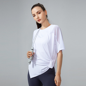 Vêtements de gym à manches courtes Simple Léger Crop top t-shirts ras du cou t-shirt Couleur unie teint Crop top t-shirts Spandex nylon - Product Image 2