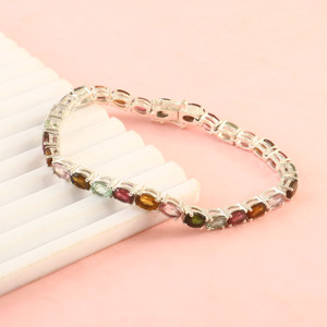 Pulsera de tenis con eslabones de cadena fina de Plata de Ley 925, turmalina multicolor chapada en oro, joyería personalizada de moda para bodas - Product Image 5