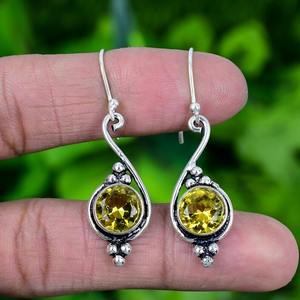 Pendientes clásicos, joyería para mujer, joyería de estilo bohemio, Plata de Ley 925, piedras preciosas citrinas, pendientes hechos a mano, regalo para esposa - Product Image 3