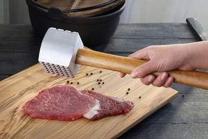 Wood Handle Aluminum <b>Meat</b> Tenderizer/<b>Mallet</b>/Hammer, 13-Inch Overall Brown Wood <b>Meat</b> <b>Mallet</b> Tenderizer Tool - Product Image 6