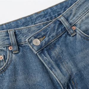 Jeans en denim taille haute pour femmes, fermeture éclair, jambe large, vintage, poches latérales, respirant, pantalon plat, streetwear pour femmes, couleur personnalisée - Product Image 4