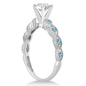 Conjunto de Joyas de Novia Vintage de 1.70ct, Chapado en Oro Blanco y Rosa de 18K sobre Platino, con Diamantes y Topacio Azul, Estilo Clásico y Moderno para Regalo de Boda - Product Image 2