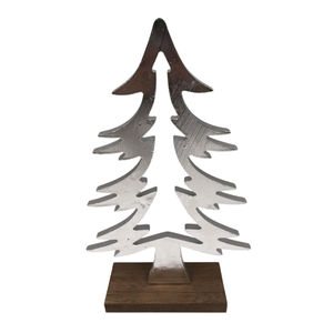 Handmade Premium Metal <b>Christmas</b> <b>Tree</b> Sculpture With <b>Wooden</b> Base Elegant Modern Silver Finish Tabletop Decor For Home Decoration - Product Image 2