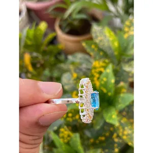 Anillo de cóctel de topacio azul natural y citrino, plata de ley 925, joyería artesanal, proveedor mayorista - Product Image 4