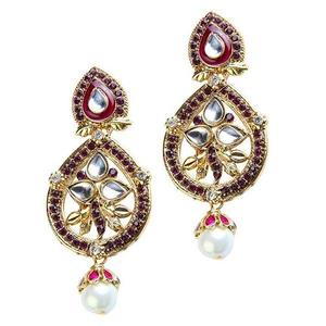 Kriaa Trendy Purple Austrian Stone and <b>Diamond</b> Pearl Drop Dangler <b>Earrings</b> 1300104 for Parties and Religious Occasions - Product Image 1