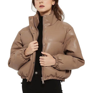 Chaqueta acolchada de piel sintética para mujer, abrigo de burbuja corto negro de manga larga de invierno, ropa de abrigo acolchada para mujer, clima frío - Product Image 1