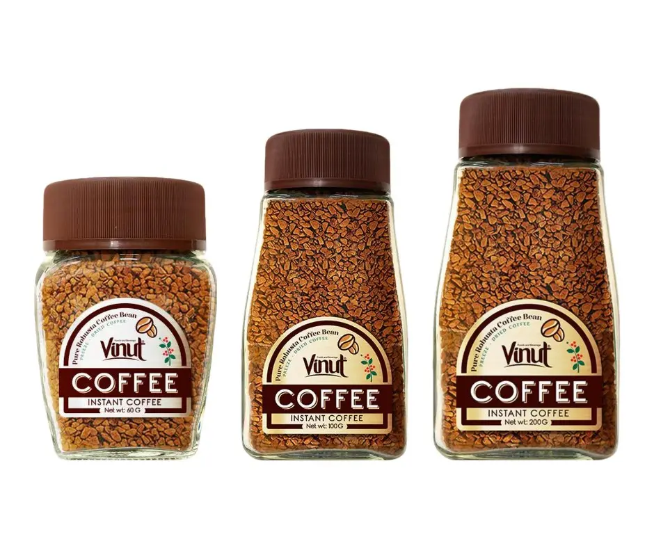 Robusta gefriergetrockneter Instantkaffee - 60,100,200 g VINUT, umweltfreundlicher Instantkaffee aus vietnamitischen Biobohnen, Großhändler