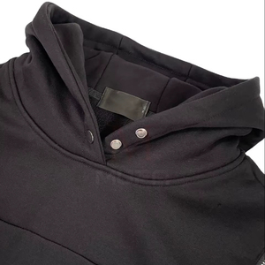Vente en gros 2024 sweat à capuche d'hiver 100% coton pour hommes conception personnalisée motif solide fermeture éclair bouton sur capuche poche couleur unie Service OEM - Product Image 4