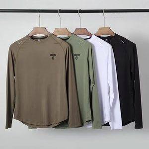 2024 moda 180gsm cuello redondo en blanco entrenamiento al aire libre camisa de manga larga transpirable de secado rápido Slim Fit sólido hombres camisa de manga larga - Product Image 6