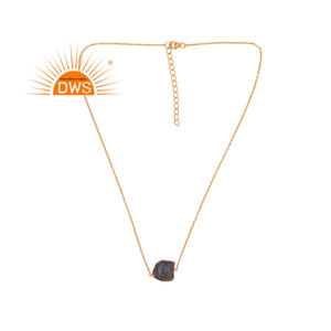 Meilleure vente Collier pendentif en argent sterling plaqué or 18 carats Labradorite brute naturelle Collier Demi Fine Jewelry Fabricant - Product Image 3