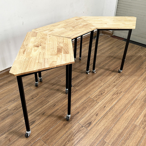 Set of 3 Trapezoidal <b>Tables</b> Modern Design Style Made of Rubber Wood with Square Iron Legs Lego-Style-HBLG044 - Product Image 6