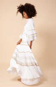 Más tamaño bordado Maxi manga tres cuartos cuello en V hecho a mano moda Vintage ocasión vestido - Product Image 3