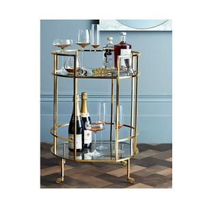 Chariot de service rond de style antique pour le thé et les aliments, en métal et en verre, taille personnalisée, chariot de rangement en vrac - Product Image 1