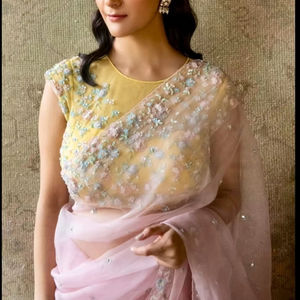 Sari de seda de organza pura con hilo Zari Lentejuelas Trabajo Estilo indio Blusa larga Pieza para mujeres para bodas y fiestas - Product Image 2