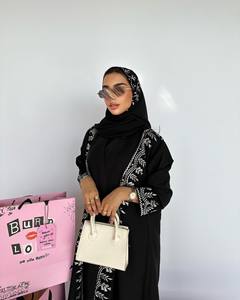 Abaya de satén de lujo personalizada al por mayor para mujer, vestido islámico turco pequeño, mangas con volantes, estilo Dubái, seda de alta calidad para - Product Image 5