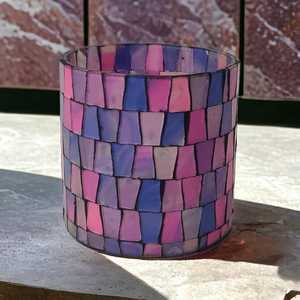 Tamaño personalizado OEM ODM soporte votivo frascos de vidrio linternas recipientes cilíndricos mosaico soplado a mano rosa azul vidrio multiusos - Product Image 3
