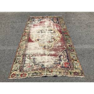Alfombra de lana Vintage Patrón de retazos rojo y beige Área grande 4,3X7,9 pies Diseño de pasillo rectangular Nuevo con respaldo de látex - Product Image 1
