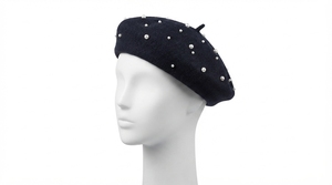 Boina de Lana con Perlas Decorativas, Sombrero de Perlas de Imitación para Mujer, Otoño Invierno, Uso Diario, Viajes, Fiestas, Venta al por Mayor, Logotipo Personalizado, Alta Calidad, OEM, ODM - Product Image 2