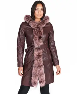 Новое женское длинное винтажное пальто, женское мягкое кожаное пальто с меховым капюшоном