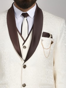 Nouveauté : Costume de smoking 5 pièces couleur crème pour les fêtes estivales à la plage et les rassemblements formels décontractés, disponible au prix d'usine - Product Image 4