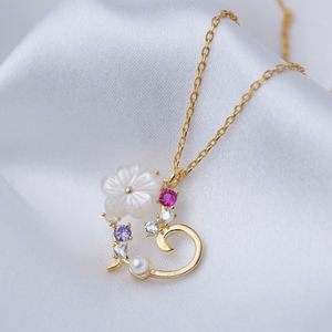 Colorido CZ piedra flor corazón forma encanto collar joyería hecha a mano venta al por mayor colgante de plata - Product Image 4