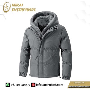 เสื้อแจ็กเก็ตหนากันลมของผู้ชาย, เสื้อกันหนาวบุขนแกะผ้าฝ้ายมีฮู้ดเสื้อโค้ทสองชิ้น - Product Image 2