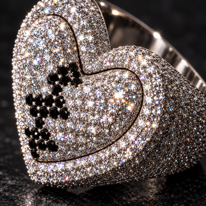 Custom <b>Black</b> Accent VVS Moissanite Hip Hop Heart Pave <b>Ring</b> 925 Silver Iced Out Wide Band Fashion Style <b>Ring</b> Fine <b>Men</b> Jewelry - Product Image 2