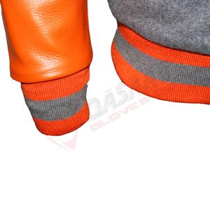 Imprimations personnalisées Letterman 100% laine polaire de coton-corps et manches en cuir de vachette de couleur orange veste universitaire de baseball - Product Image 3