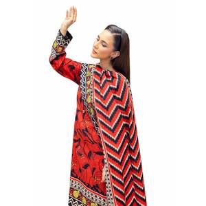 Costume Khaddar 3 pièces rouge non cousu pour femmes, style pakistanais, coton, coupe ample, décontracté, style indien, Salwar Kameez - Product Image 4