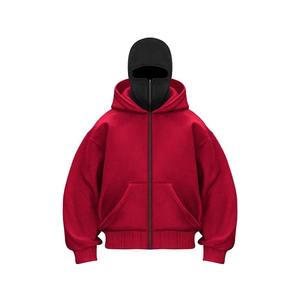 Winter Streetwear Men's 6XL Fleece Pullover Sweatshirt Soild Color <b>Ninja</b> <b>Hoodie</b> Integrated Balaclava Hip Hop Style Splicing Tops - Product Image 1