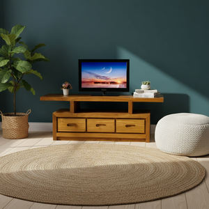 Mueble de TV Moderno Rústico de Madera de Teca con 3 Cajones, Madera Desgastada, Sostenible y Duradero, Mueble de Salón para el Hogar con Función de Almacenamiento - Product Image 6