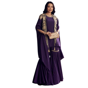 Wholesale Purple Silk Sharara with Zari <b>Cape</b> for Wedding Party Wear Festive Reception and Custom Ethnic Orders - Product Image 3