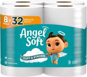 Angel Soft Papier toilette blanc 8 pièces 8 méga rouleaux = 32 mouchoirs de bain 2 plis réguliers 320 feuilles par rouleau - Product Image 1