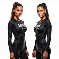 Yüksek Kaliteli MMA BJJ Rash Guard, Sıkı Kesim, Uzun Ömürlü Süblimasyon Baskılı Ön Logolu, İki Kollu Versiyon (Kadınlar İçin)