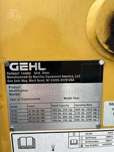 รถตักล้อยาง GEHL R135 ปี 2018 ขนาดเล็ก รับน้ำหนักได้ 9 ตัน พร้อมปั๊มไฮดรอลิก TCM และเครื่องยนต์ - Product Image 2