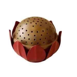 Round Mini <b>Silver</b>-Plated Metal Incense <b>Burner</b> with Wooden Top Bakhoor Holder Oud Dispenser for Religious Use During Ramadan - Product Image 2