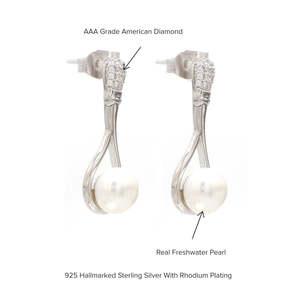 Silver <b>Dangle</b> <b>Pearl</b> <b>Earrings</b> - Product Image 1