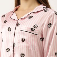 Piyama Wanita Seksi Bahan Satin Polos Musim Semi Panas 100% Katun Ramah Lingkungan Bernapas Cepat Kering Lengan Panjang Set 2 Potong