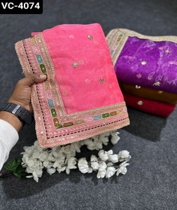 ชุดชาวเผ่าอินเดียผ้าไหมออแกนซ่าแท้ปักหลายเส้นไหมส่าหรีมีขอบผ้าซาติน - Product Image 1