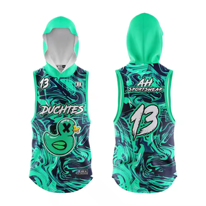 ชุดฟุตบอล 7 คน แห้งเร็ว |   เสื้อเจอร์ซีย์สีแดงแบบมีฮู้ดไม่มีแขนพิมพ์โลโก้ทีมตามสั่ง - Product Image 4