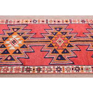 Turkish <b>Runner</b> Rug 3.2x12.6 ft, Vintage Herki <b>Red</b> Polka dot Wool Rug - Product Image 4